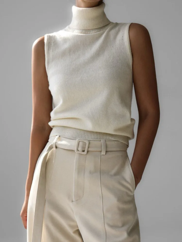 Women's New Autumn Winter Knit Sleeveless Turtleneck Tank Top Soft Fabric Trendy Slim Fit Solid Color Fashion Camis