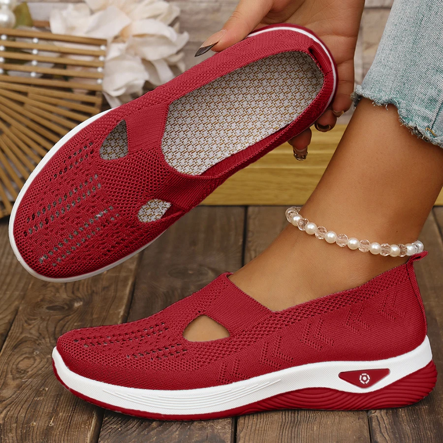 Womens Spring Summer Knit Slip On Sneakers Breathable Mesh Casual Shoes with Arch Support Machine Washable Multi Colors