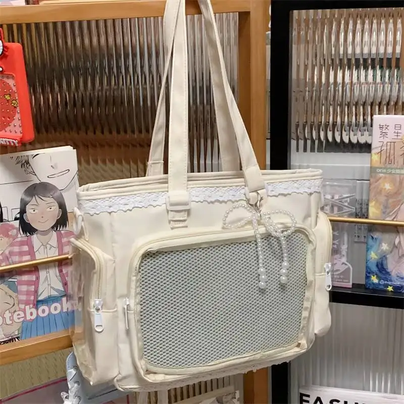 Y2k New Sweet Ita Shoulder Bag Lolita Girl Transparent Crossbody Bag Women Large Capacity Lace Tote Bag Cute DIY Display Handbag
