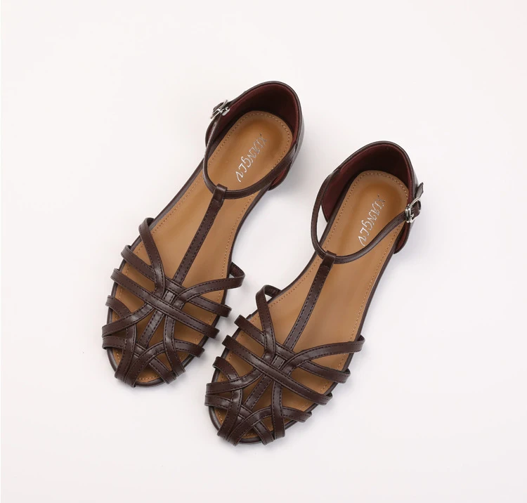 ZAROY Women's Sandals Summer Casual Footwear T-tied Cross Strap Flat Sandals Weave Hollow Roman Sandalia Zapatos сандали